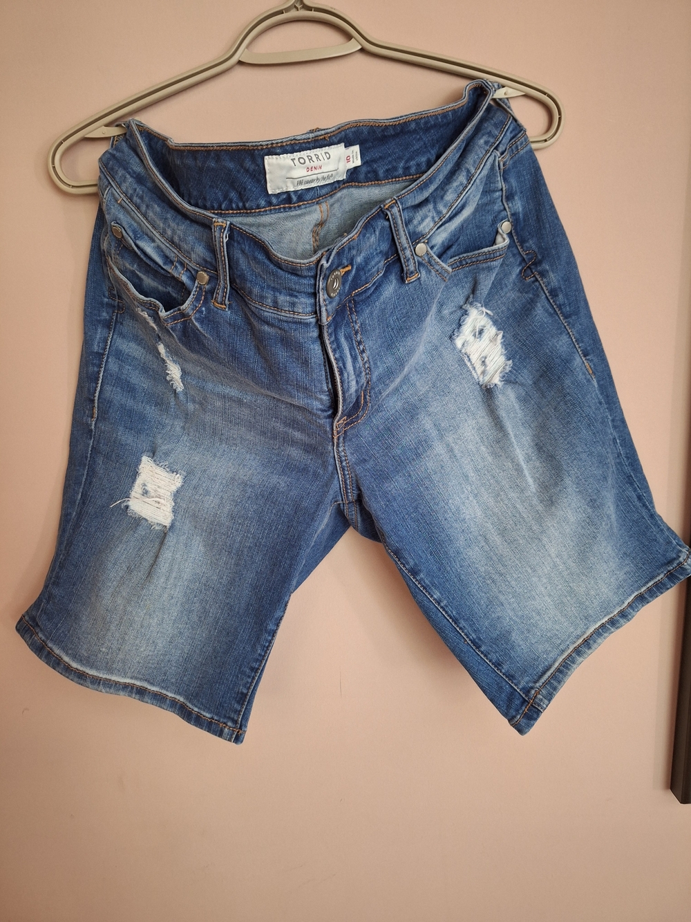 Torrid Distressed Denim Bermuda Shorts - Blue
